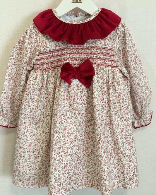 Vestido Lazo Flores Rojo
