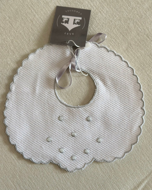 Babero Pique Blanco con Gris