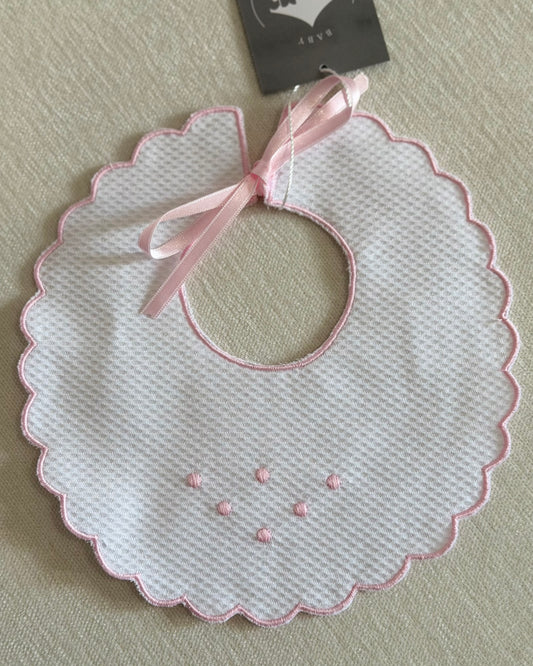 Babero Pique Blanco con Rosa